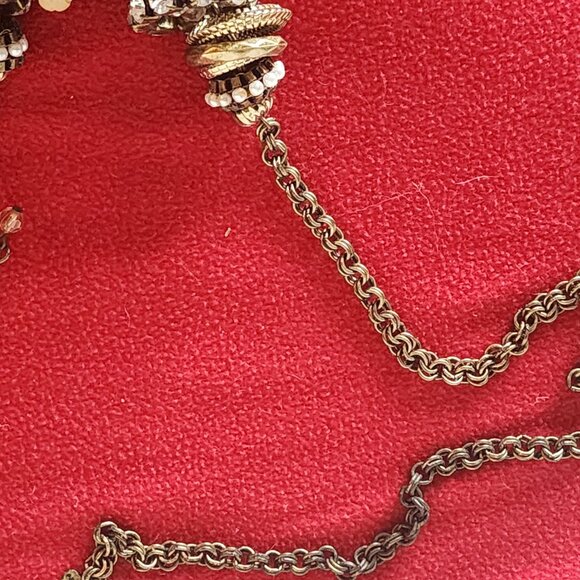 Chico's Mixed Metal Brass Rhinestone Wood Stacking Ring Bead 39" Rolo Necklace - Picture 16 of 16